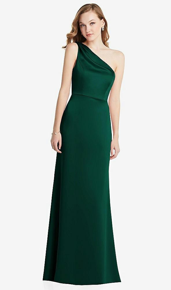 shirred one-shoulder satin trumpet dress - maddie