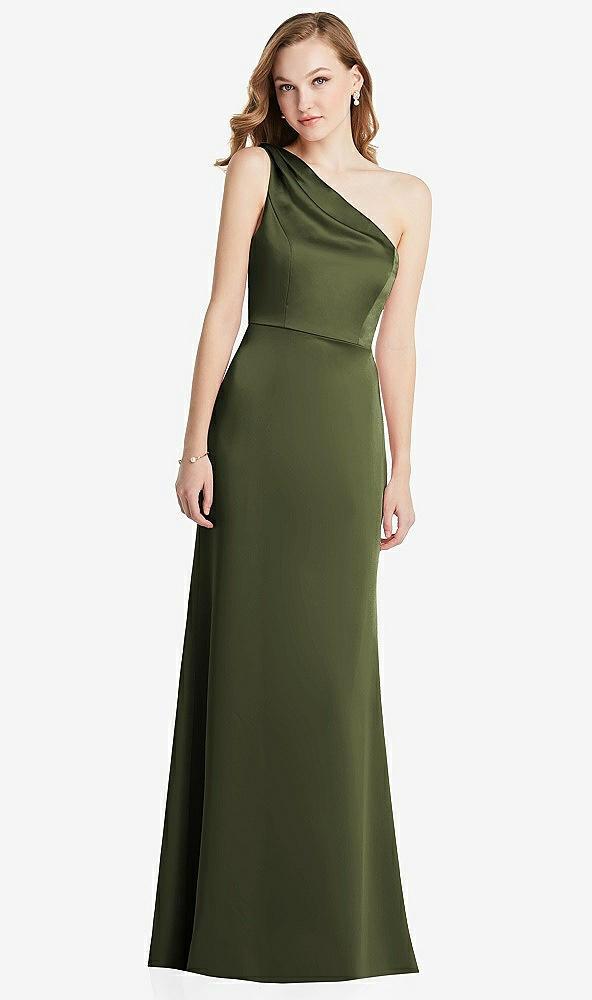 shirred one-shoulder satin trumpet dress - maddie