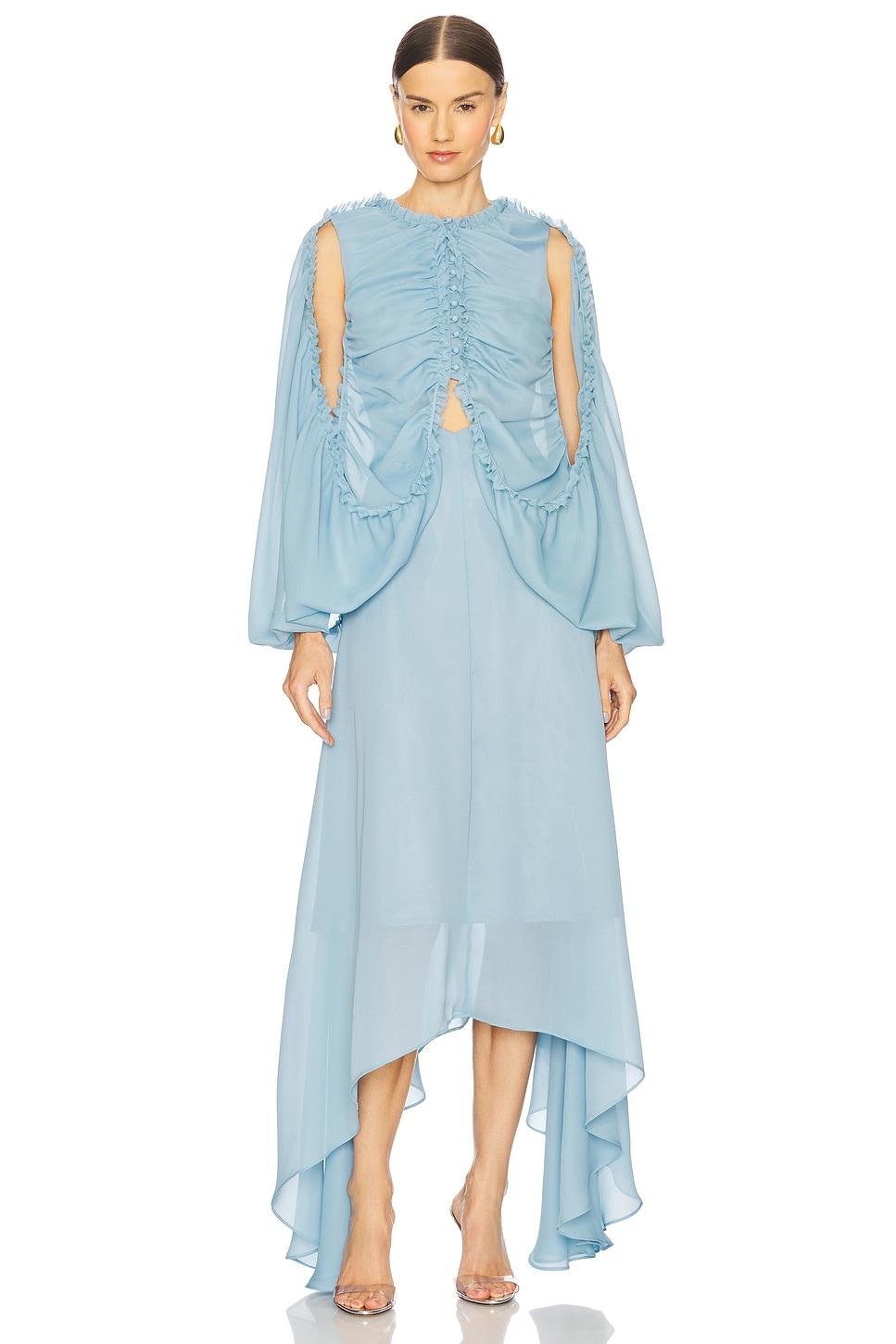 shirred poncho vest midi dress