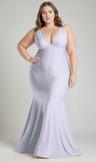 shirred shoulder stretch satin mermaid dress with slight train