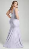 shirred shoulder stretch satin mermaid dress with slight train