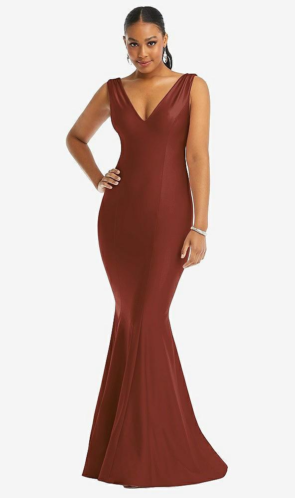 shirred shoulder stretch satin mermaid dress with slight train