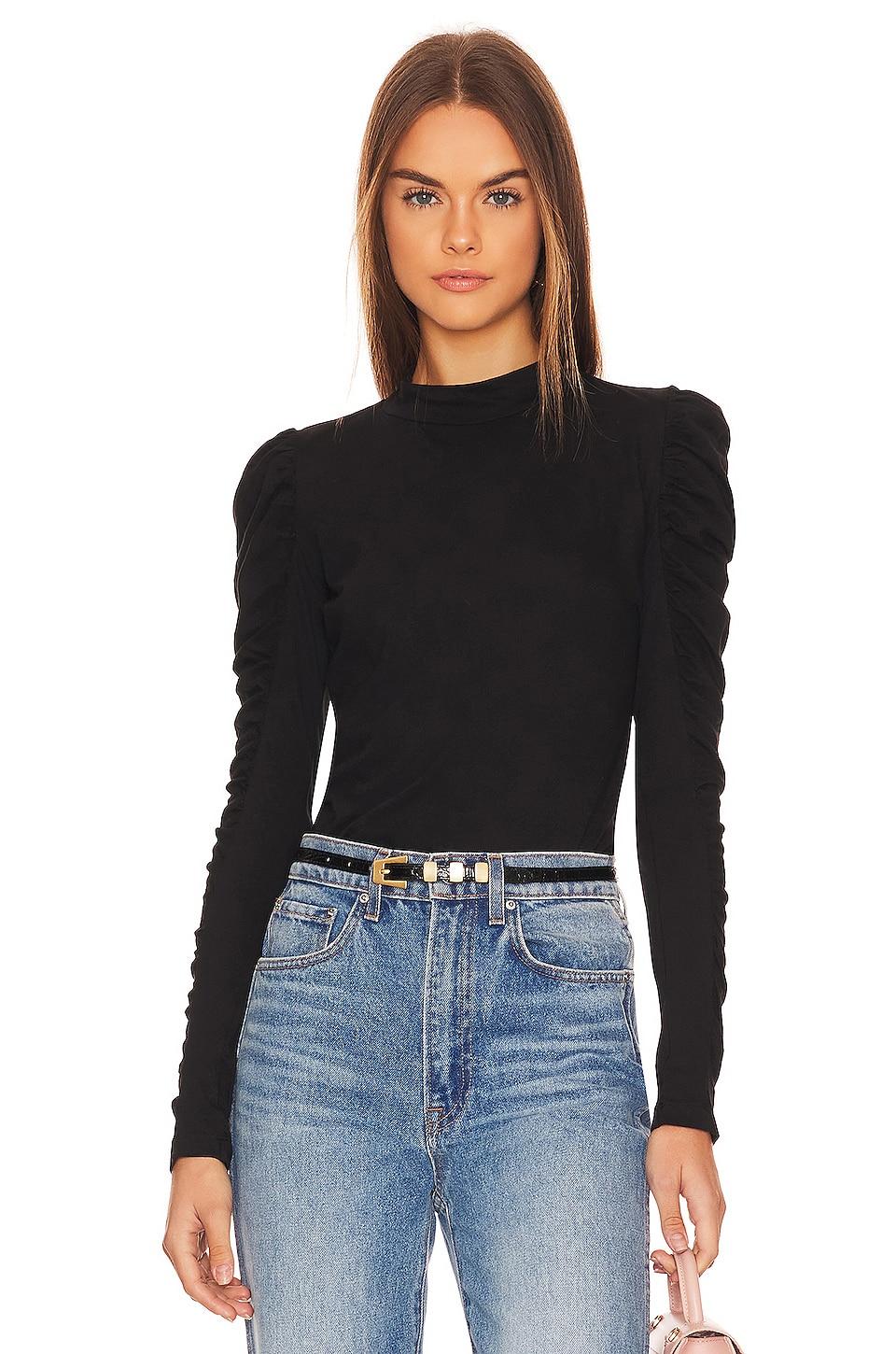 shirred sleeve turtleneck top