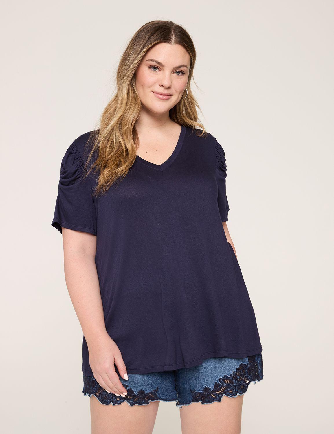 shirred-sleeve v-neck top