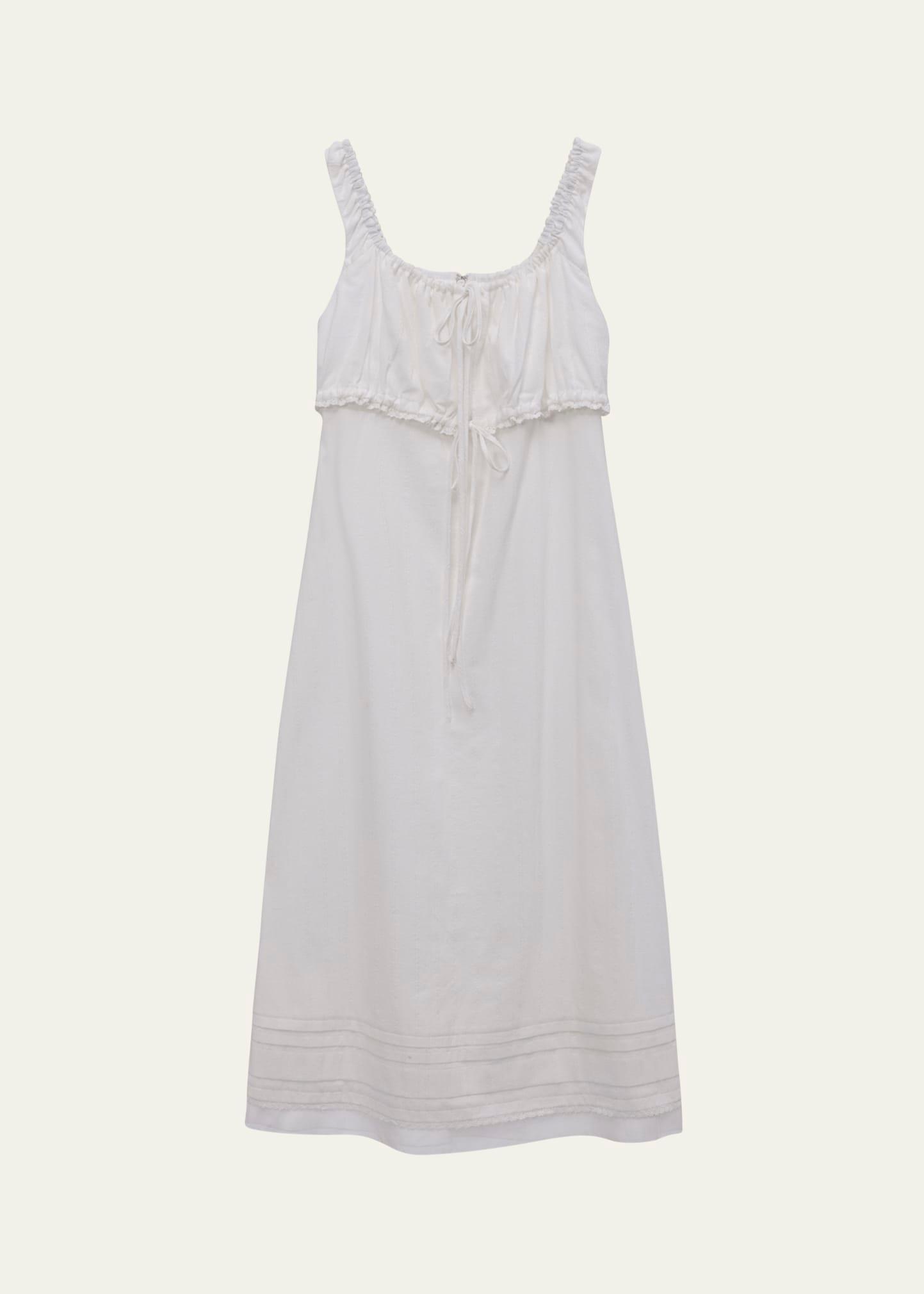 shirred sleeveless midi dress