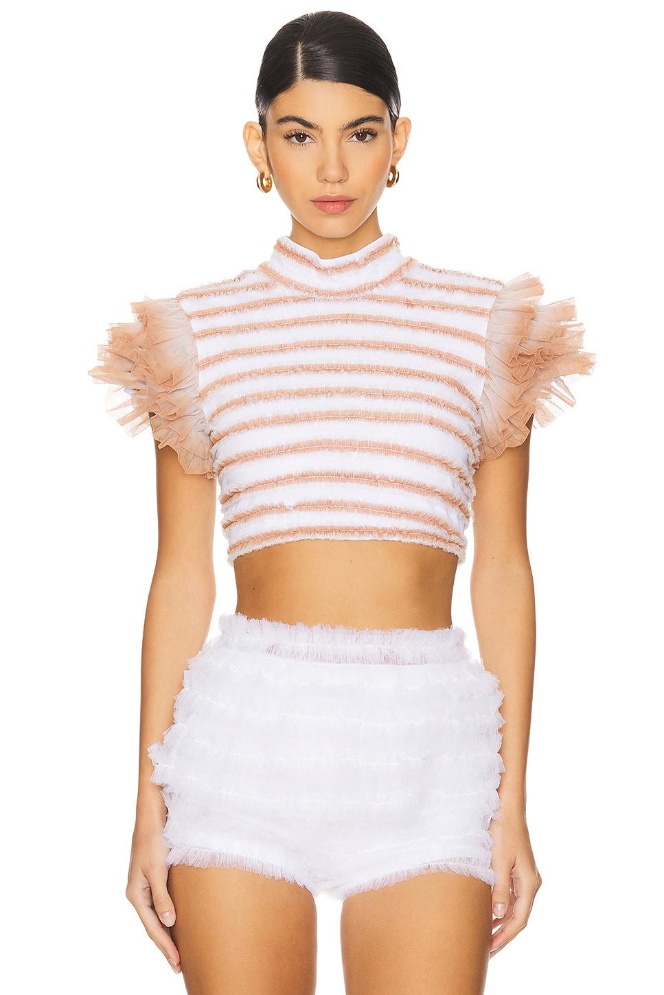 shirred top with puff sleeves