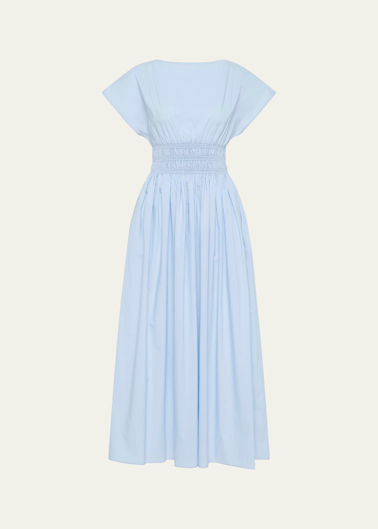 shirred-waist midi dress