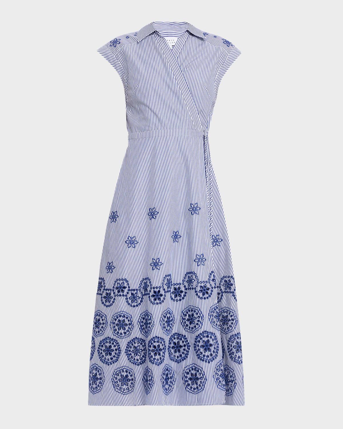 shivon embroidered a-line wrap dress