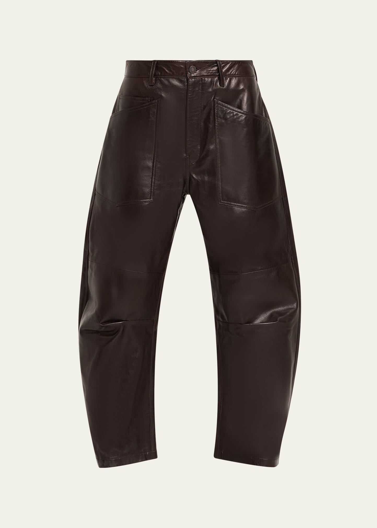 shon leather barrel-leg ankle pants