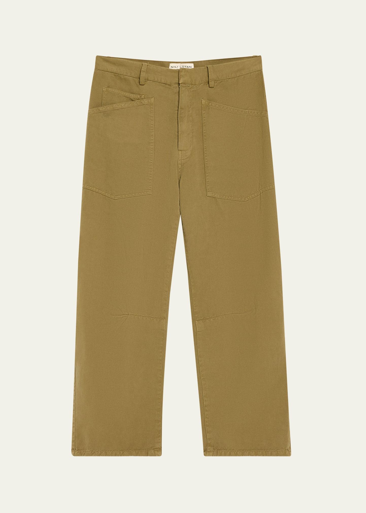 shon olive green barrel-leg ankle pants