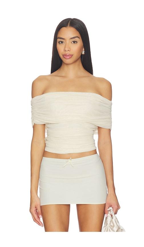 shona joy mira off shoulder top in ivory.