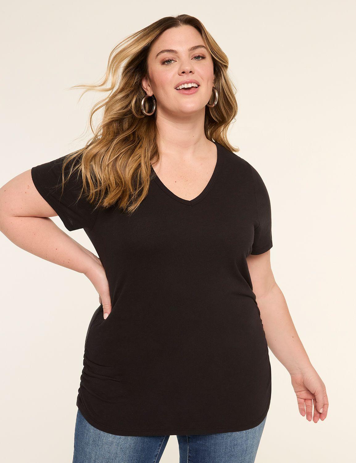 short -sleeve v-neck side ruched tee
