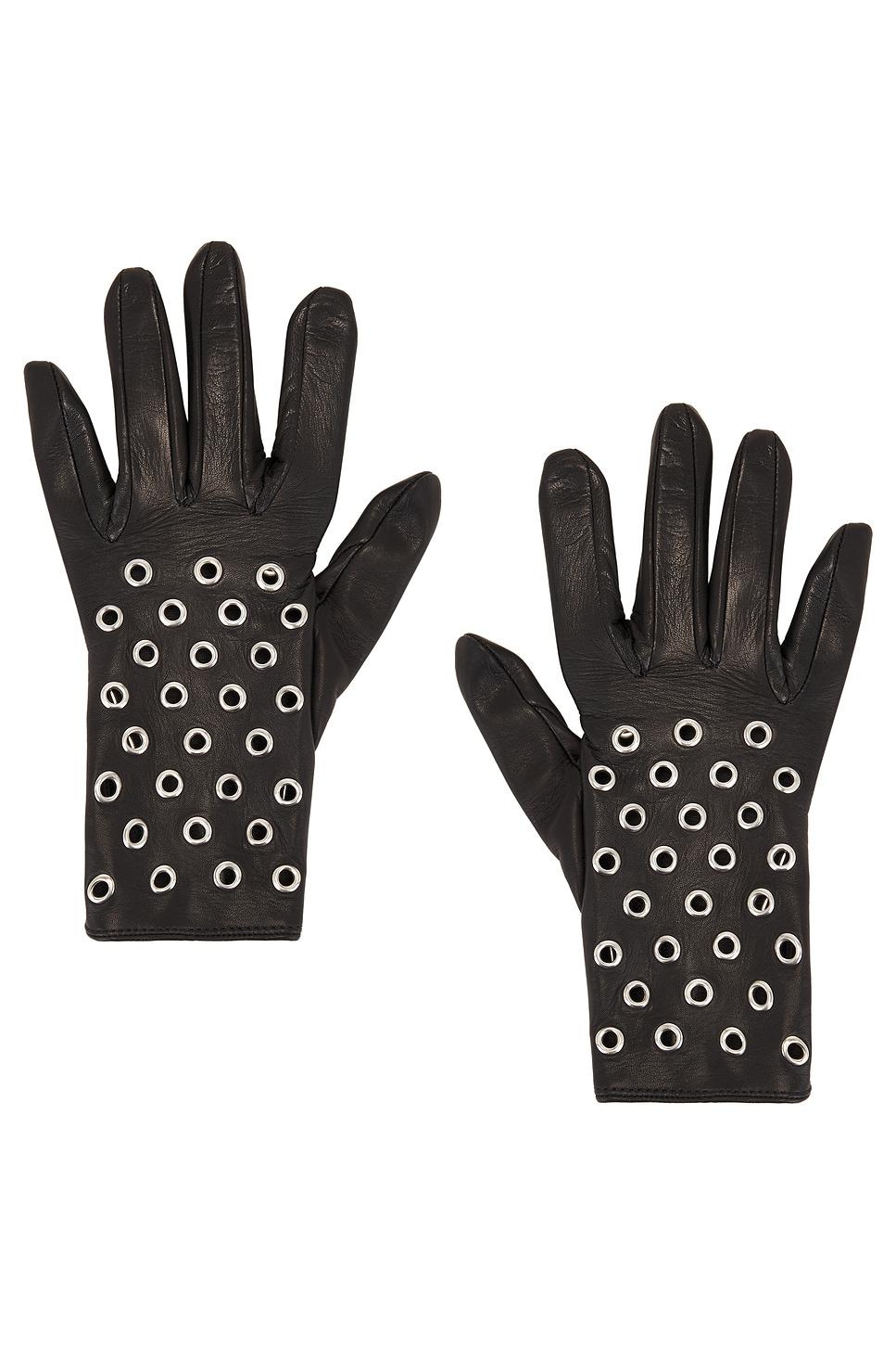 short leather gloves with eyelets