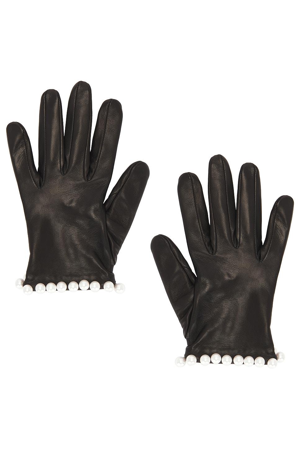 short leather gloves with pearls
