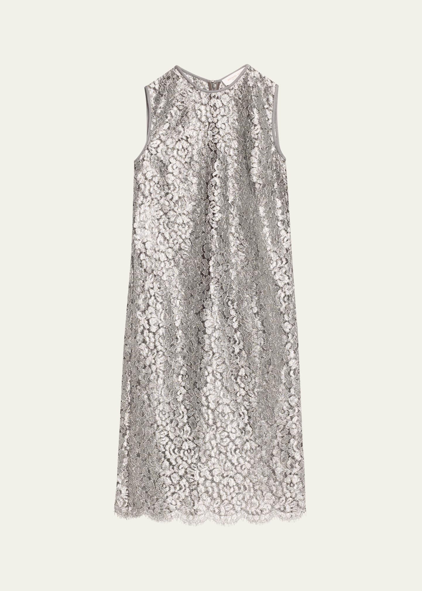 short metallic floral guipure lace dress