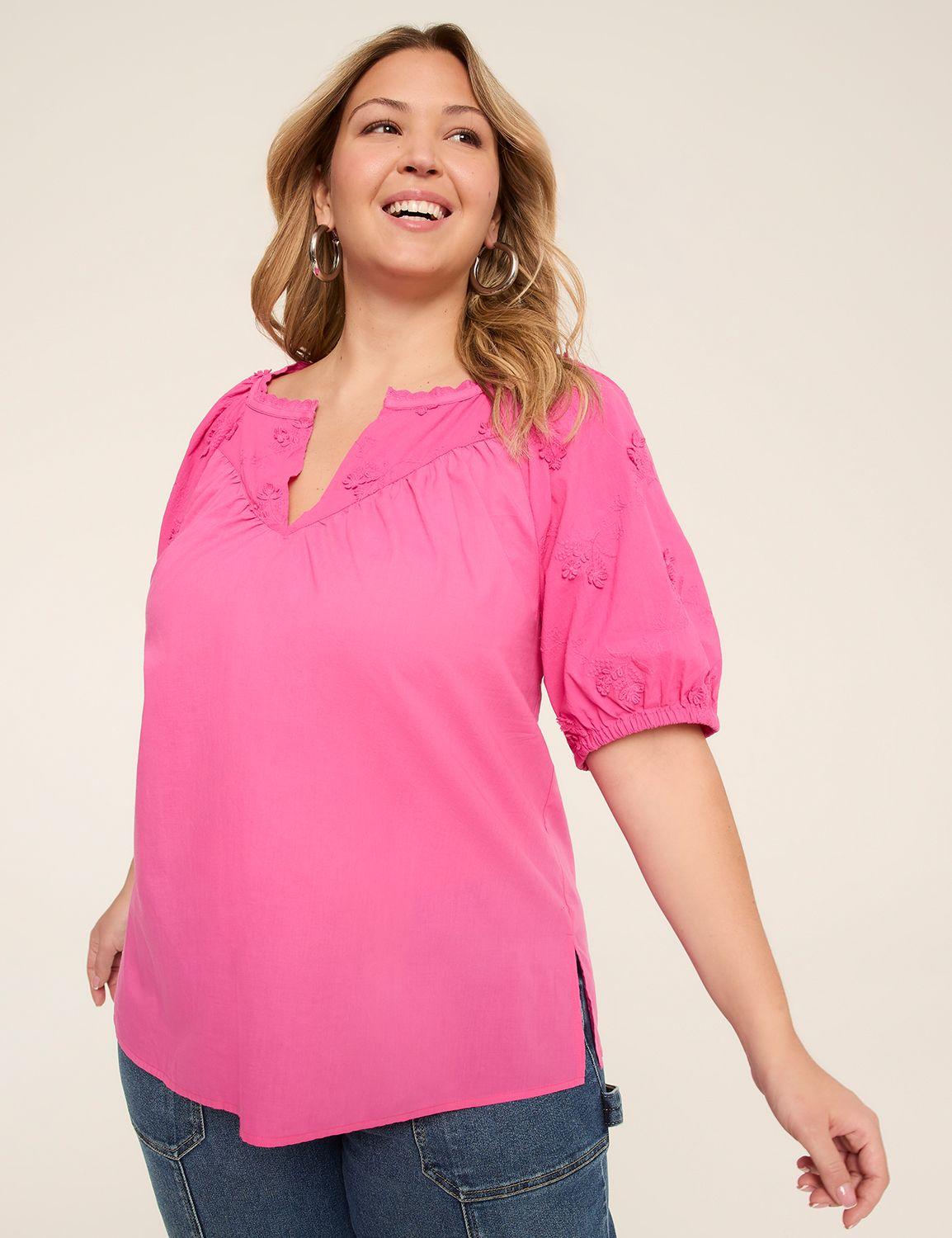 short puff-sleeve swing blouse