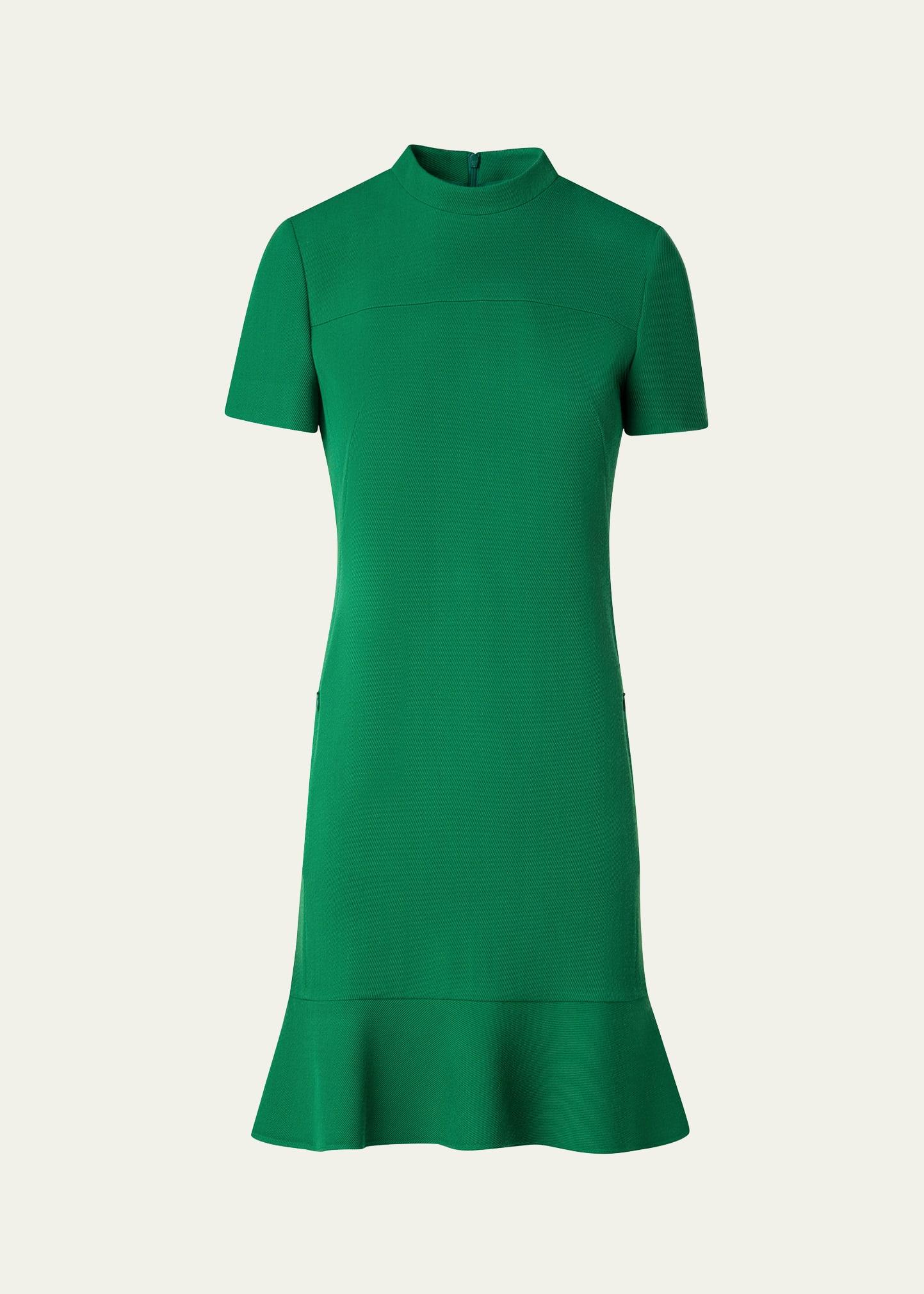 short ruffle hem wool tricotine dress