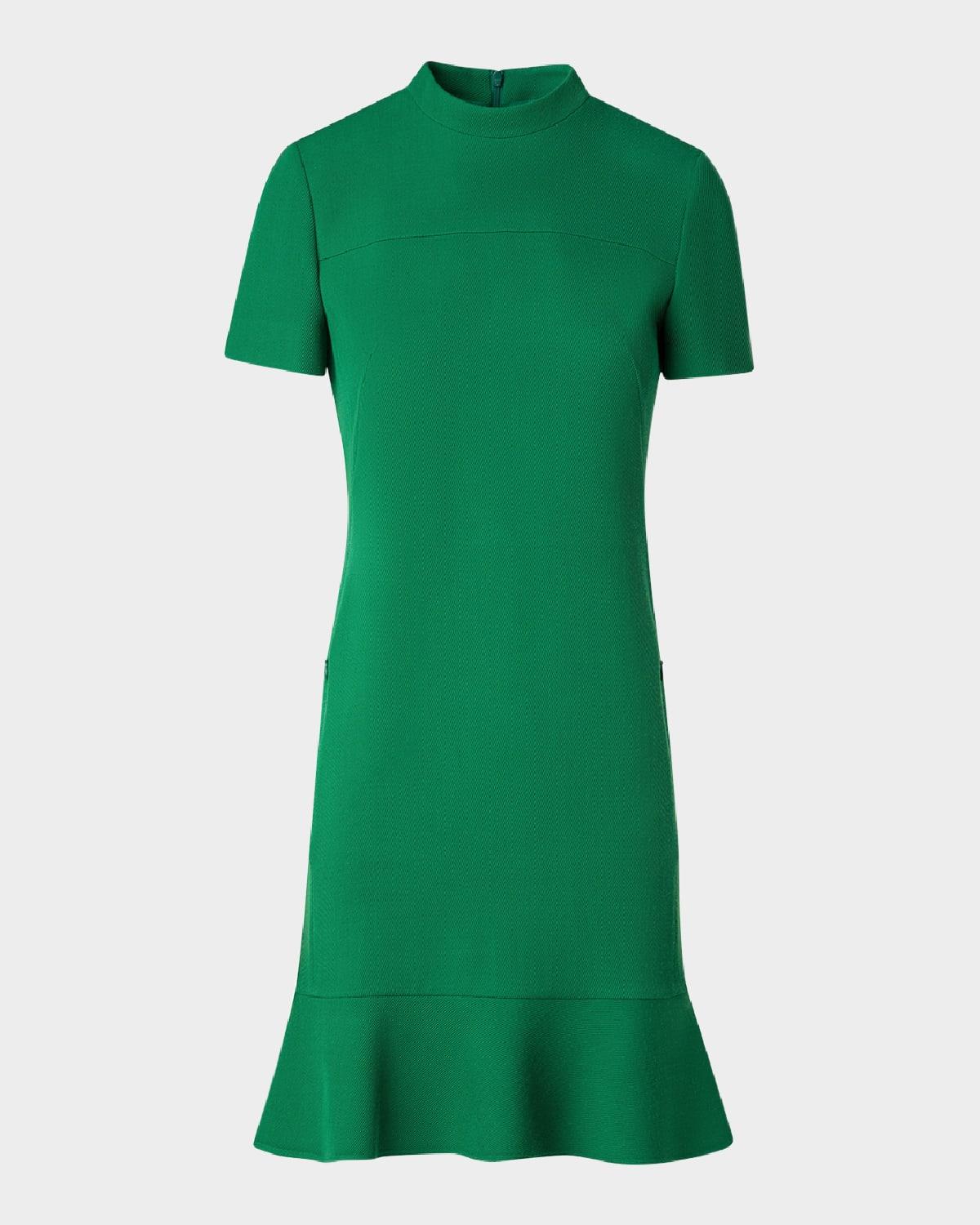 short ruffle hem wool tricotine dress