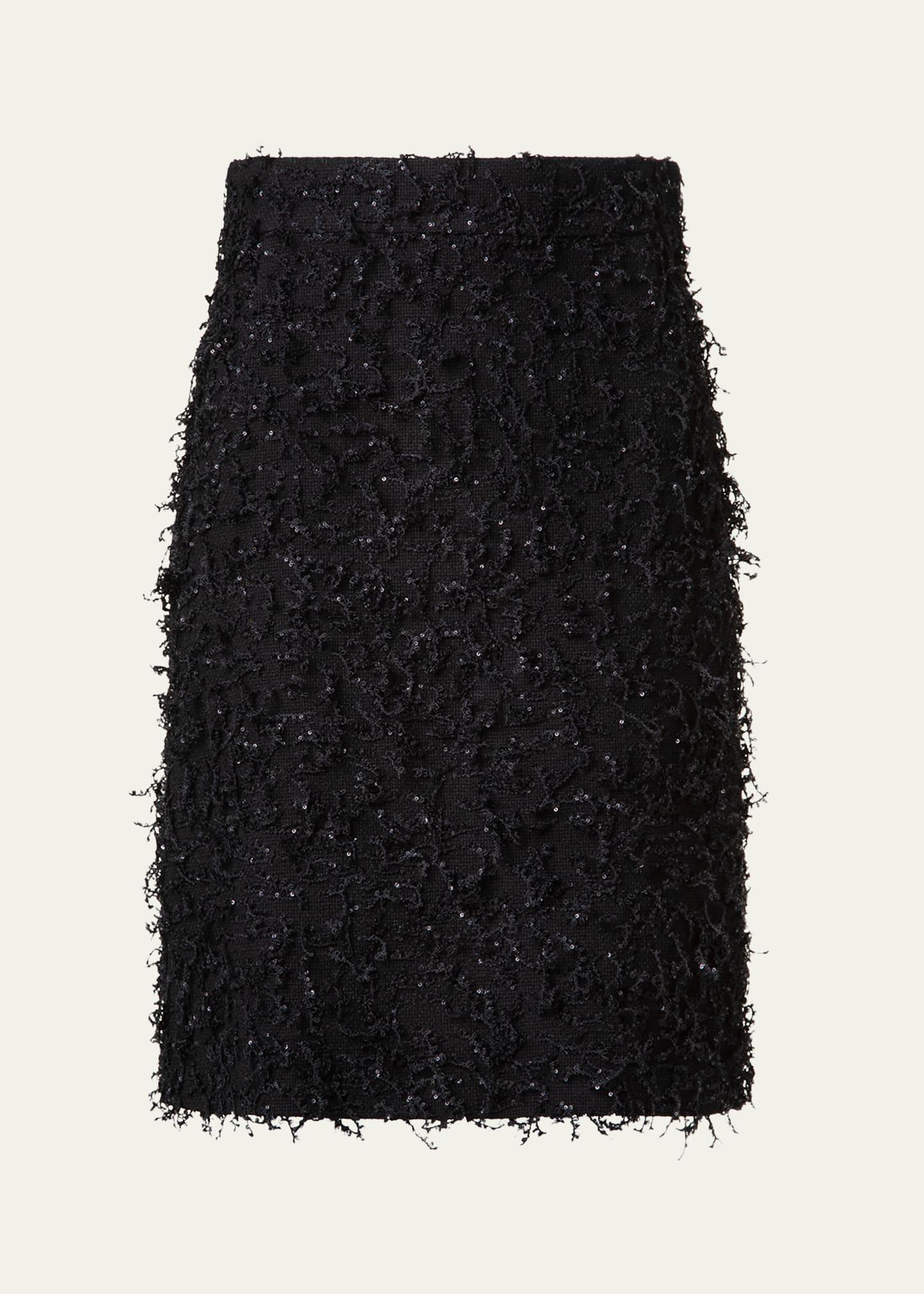 short sequined fringe boucle skirt