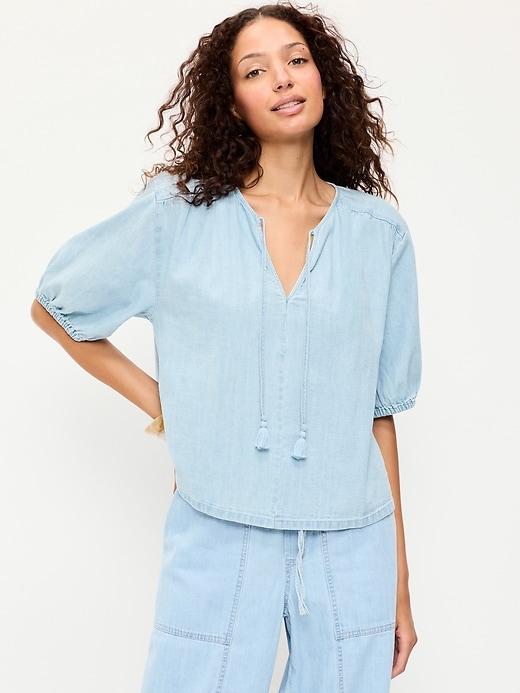 short-sleeve beaded top