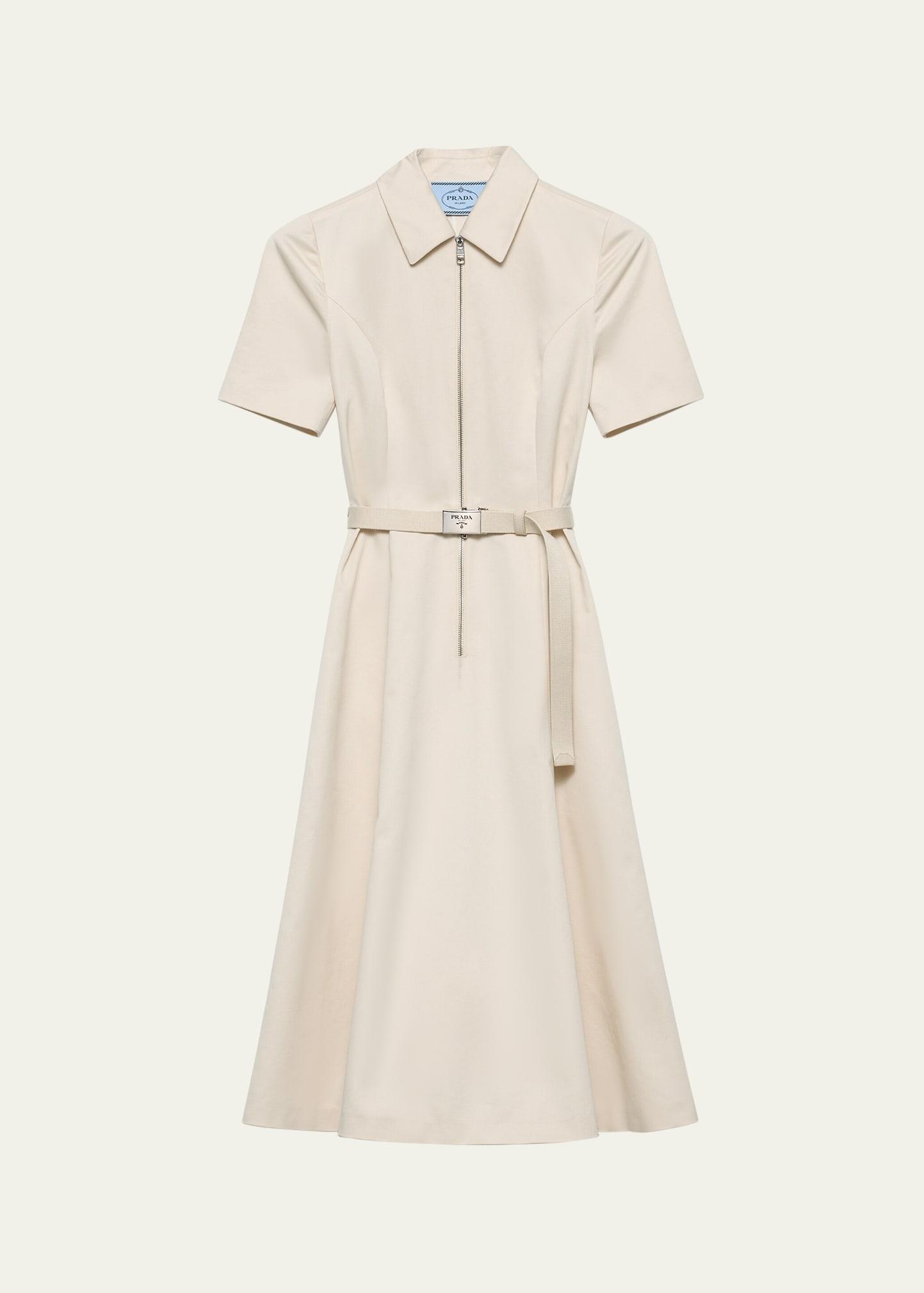 short-sleeve belted chino midi dress
