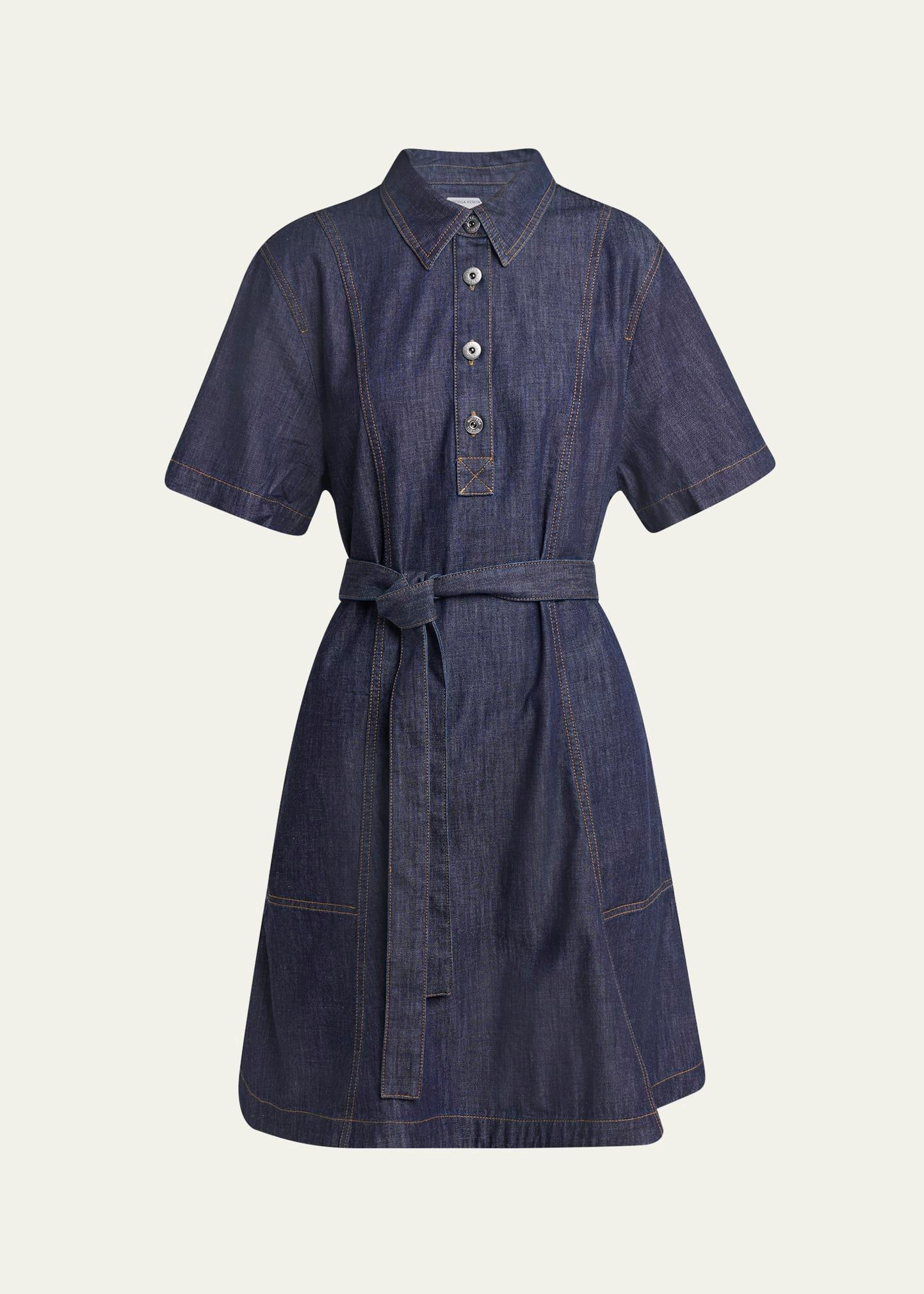 short-sleeve belted denim shirtdress