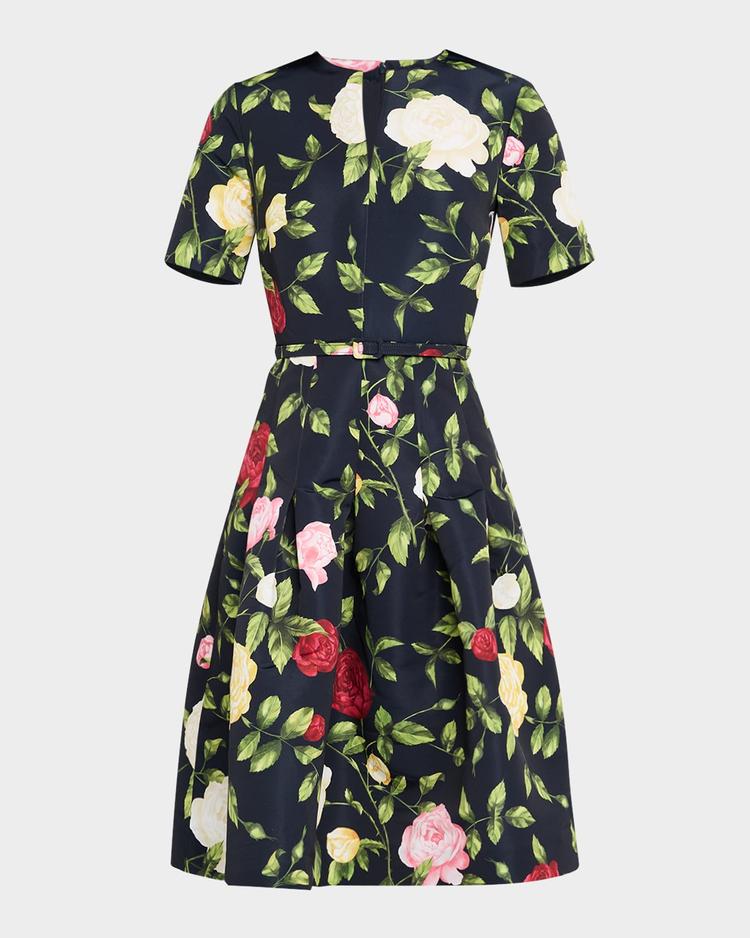 short-sleeve belted english rose faille dress