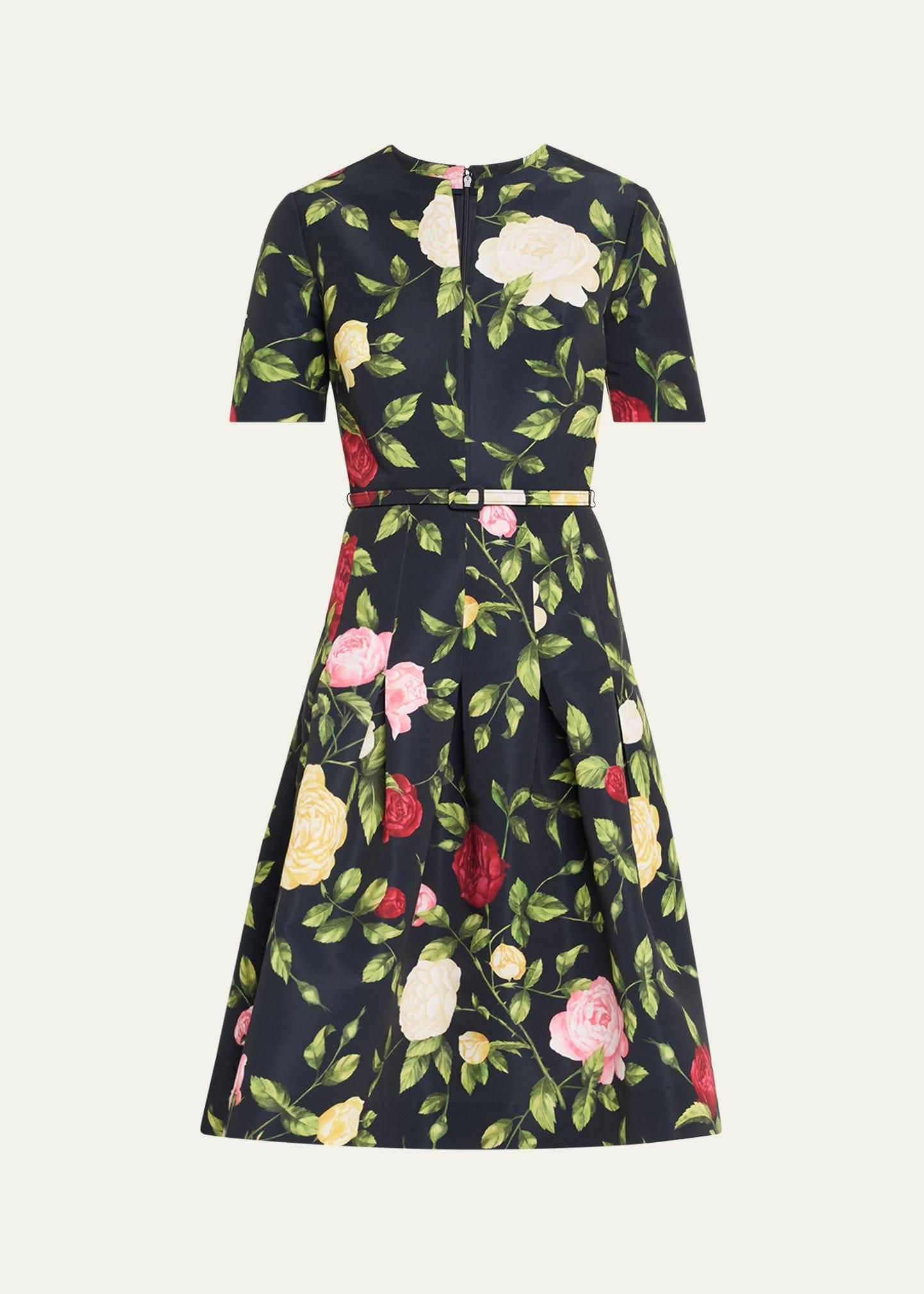 short-sleeve belted english rose faille dress
