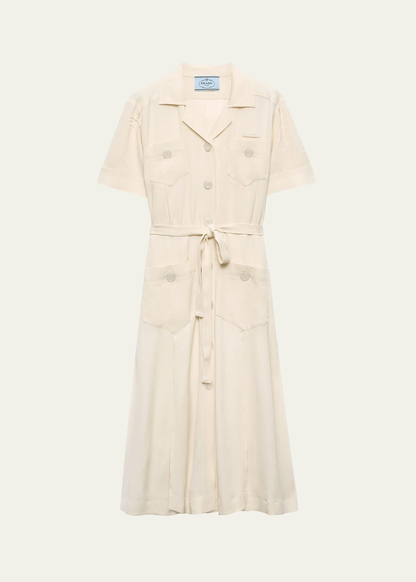 short-sleeve belted midi shirtdress