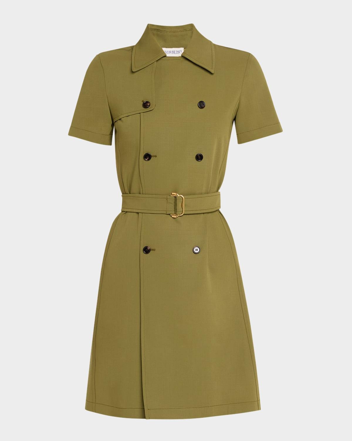 short-sleeve belted mini trench dress