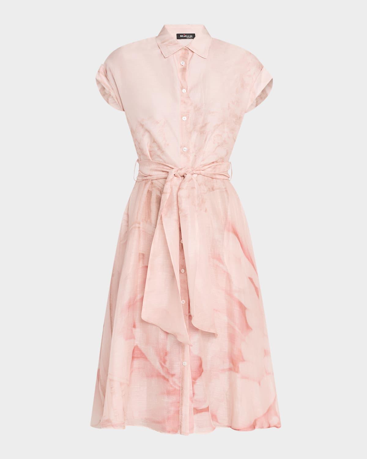 short-sleeve belted silk shirtdress