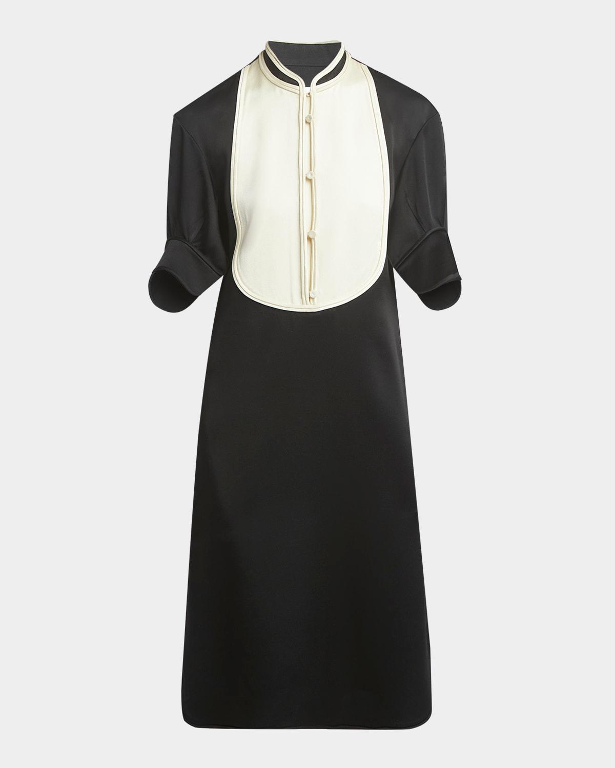 short-sleeve bib shift dress