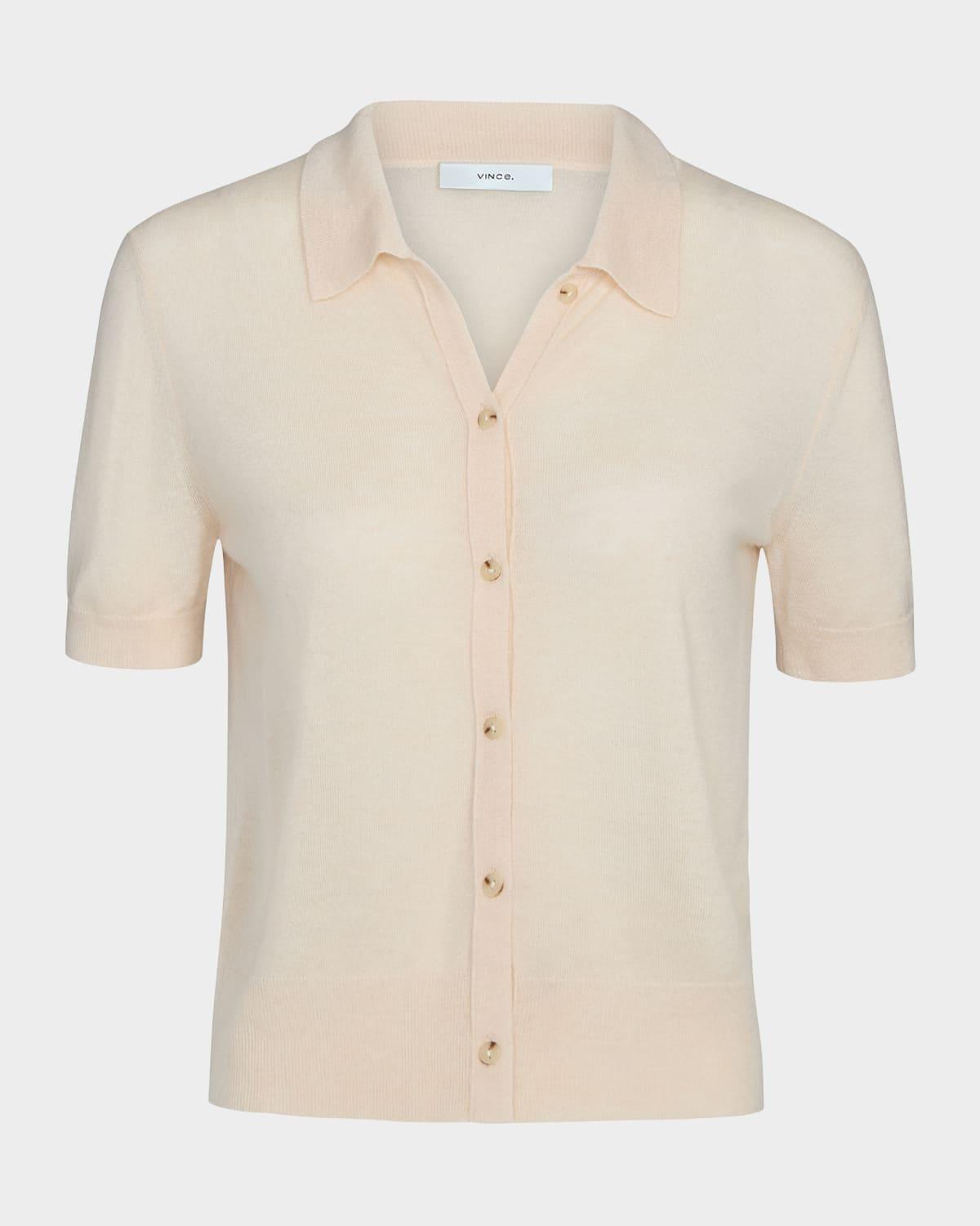 short-sleeve button-front sweater