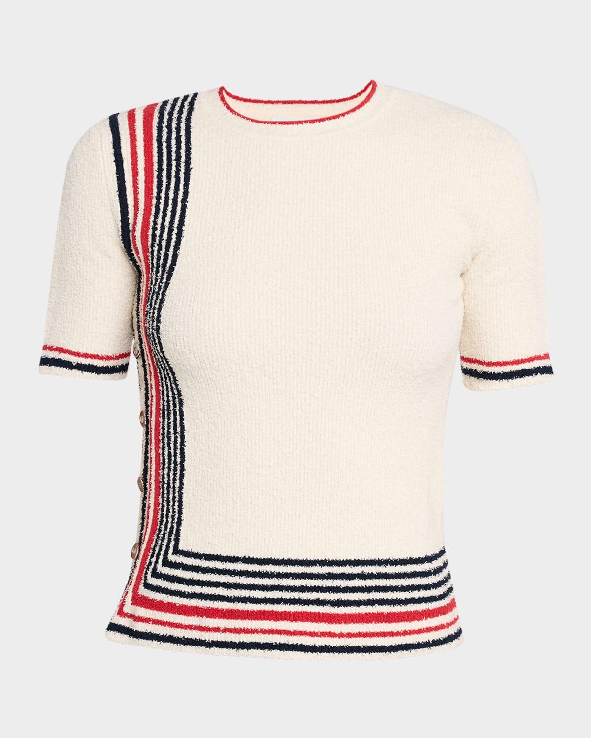 short-sleeve button-side rib sweater