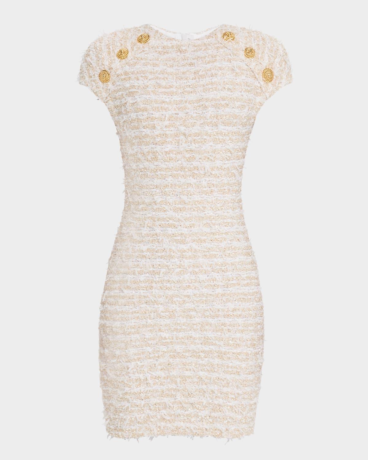 short sleeve button tweed mini dress