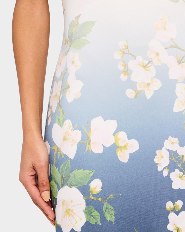 short-sleeve cherry blossom jersey ankle dress