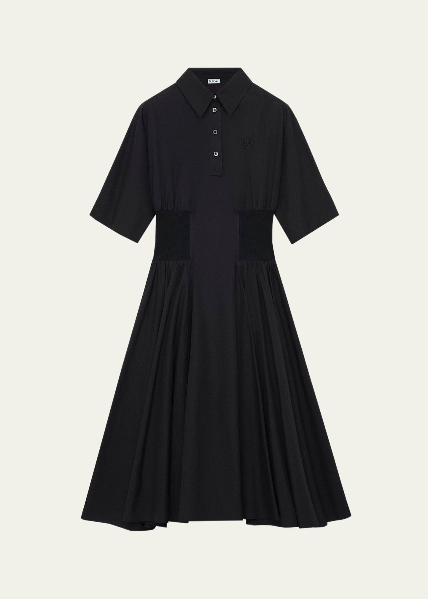 short-sleeve cinched-waist poplin midi shirtdress