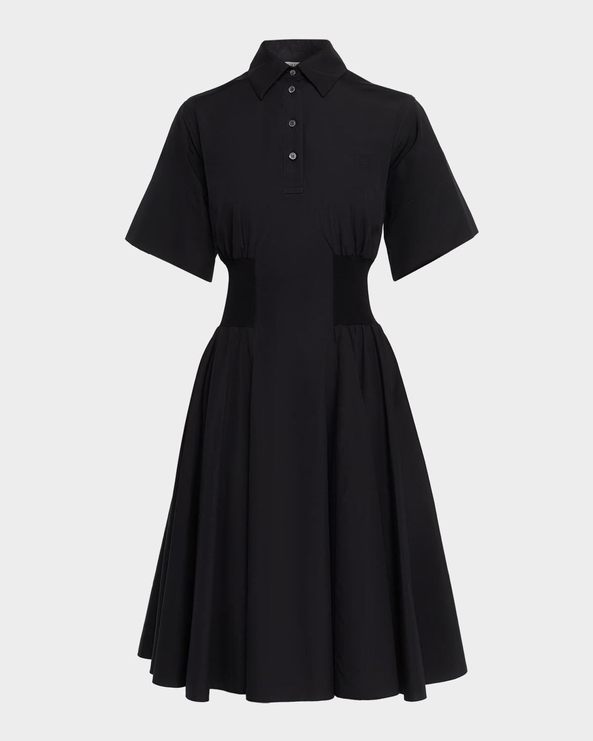 short-sleeve cinched-waist poplin midi shirtdress