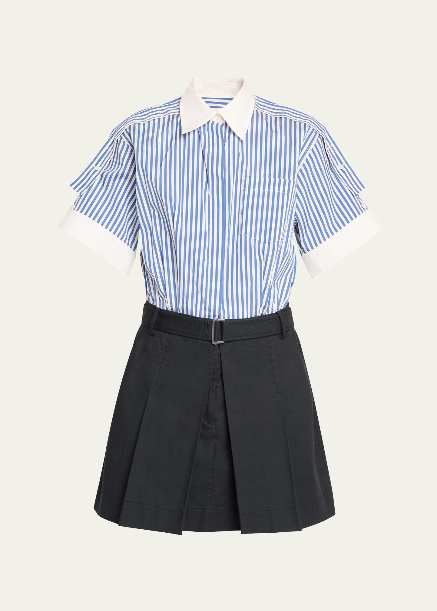 short-sleeve combo mini shirtdress