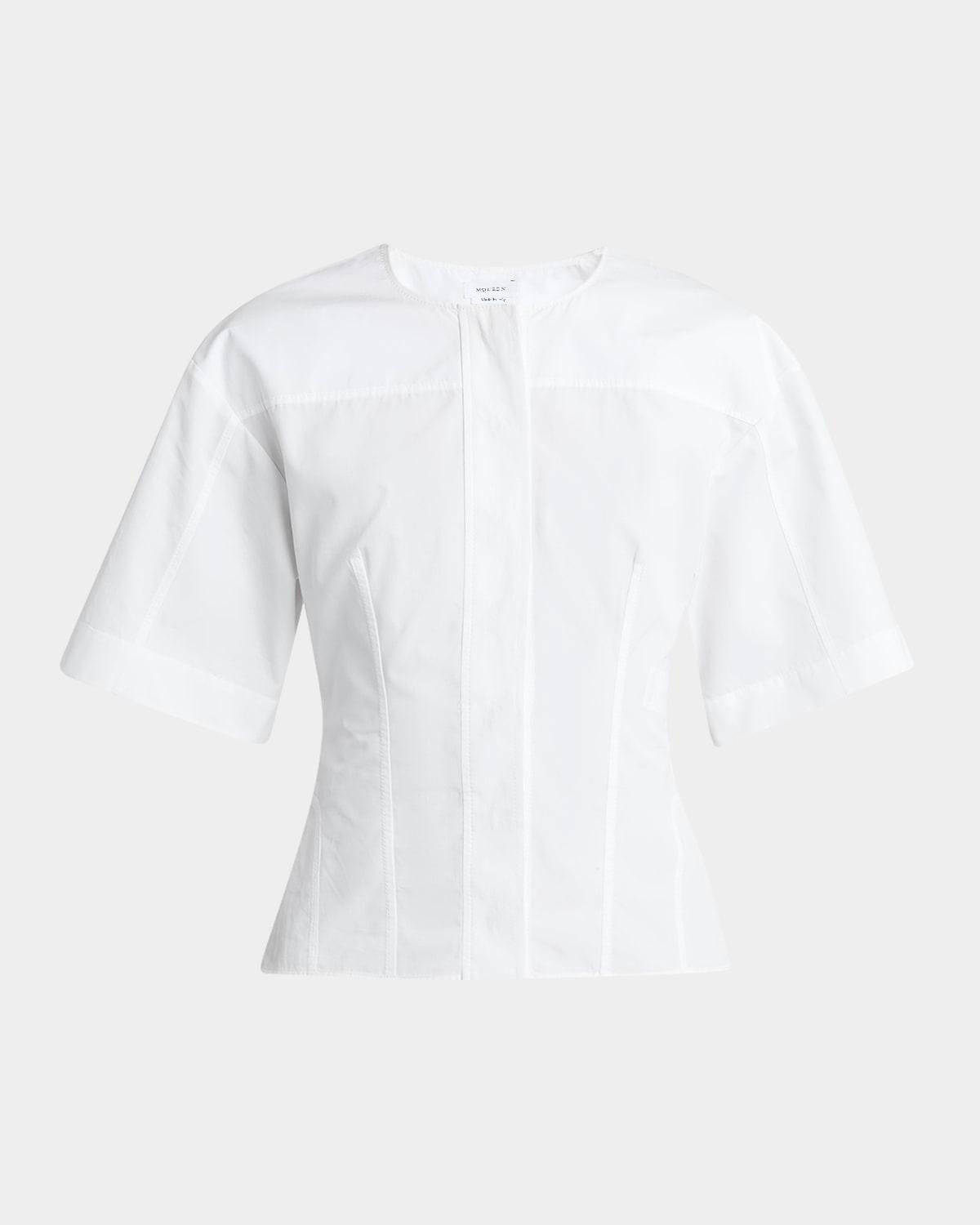 short-sleeve corset seamed poplin blouse
