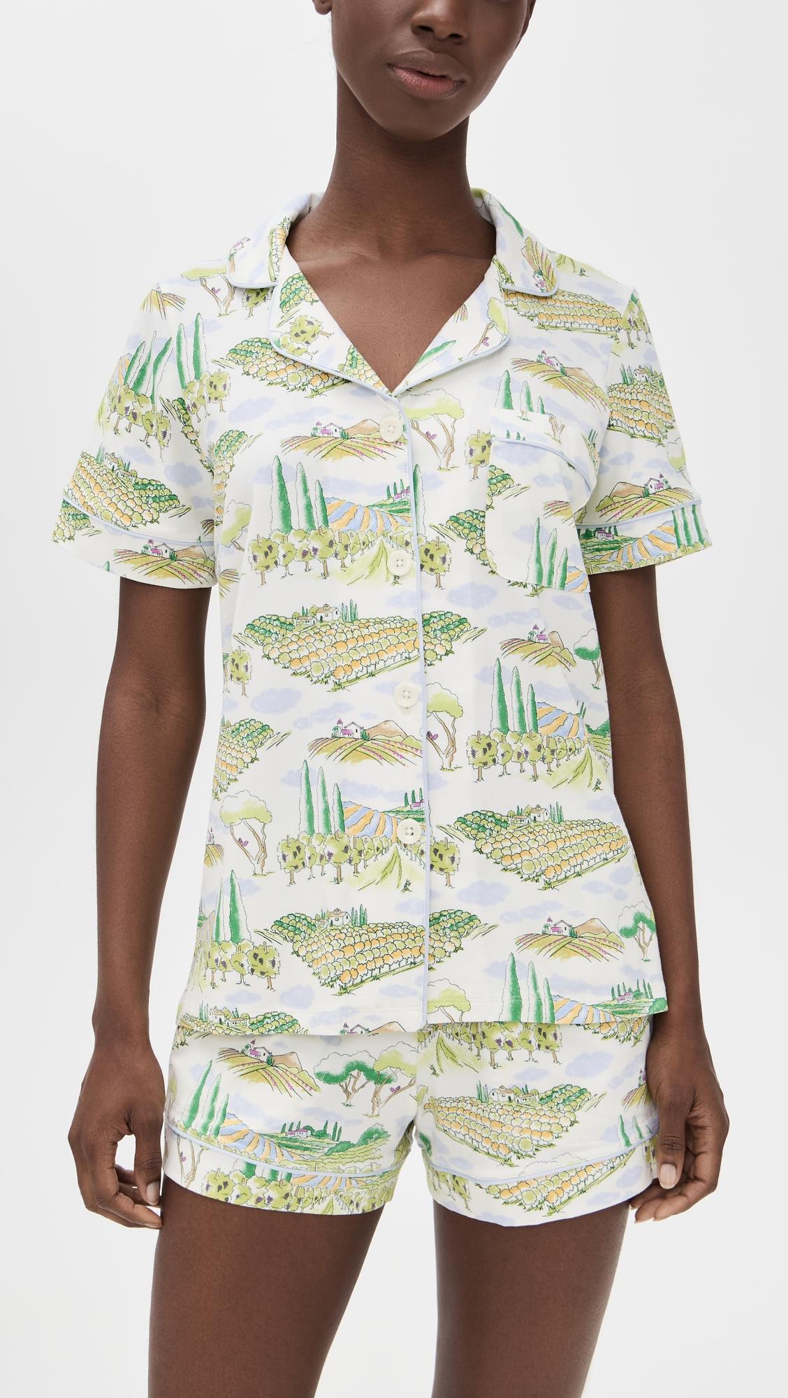 short sleeve cotton knit boxer pajama set