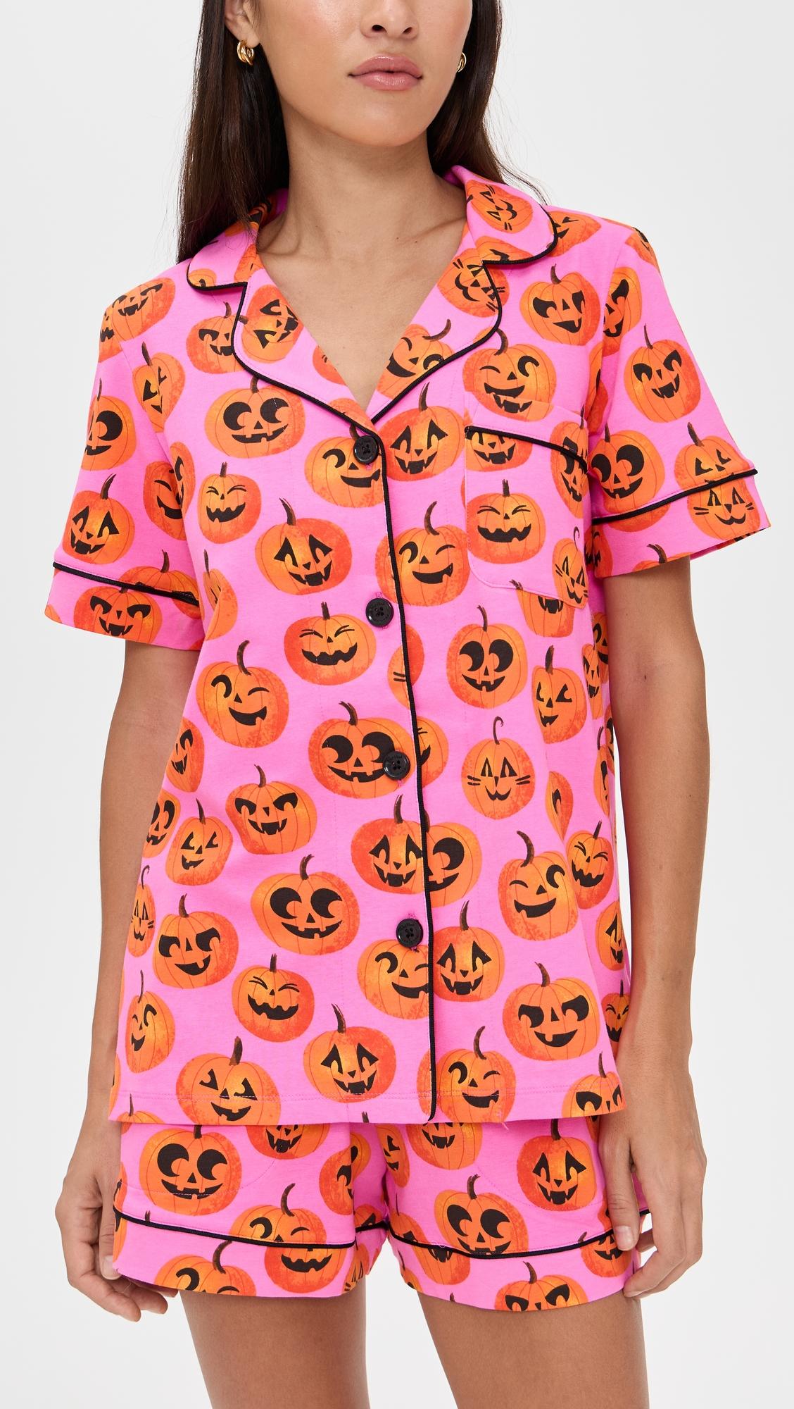 short sleeve cotton knit boxer pajama set