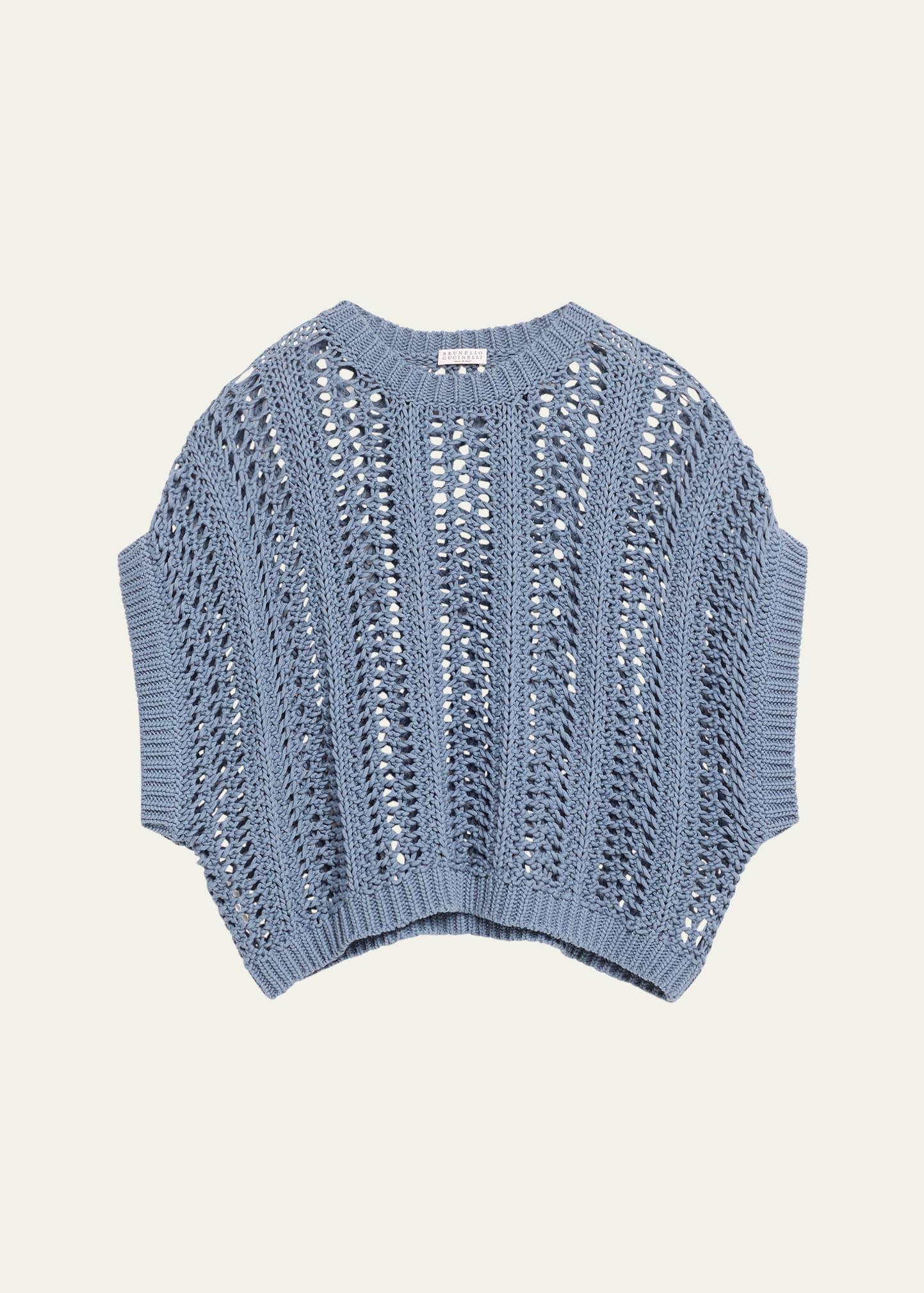 short-sleeve cotton springtime net knit sweater