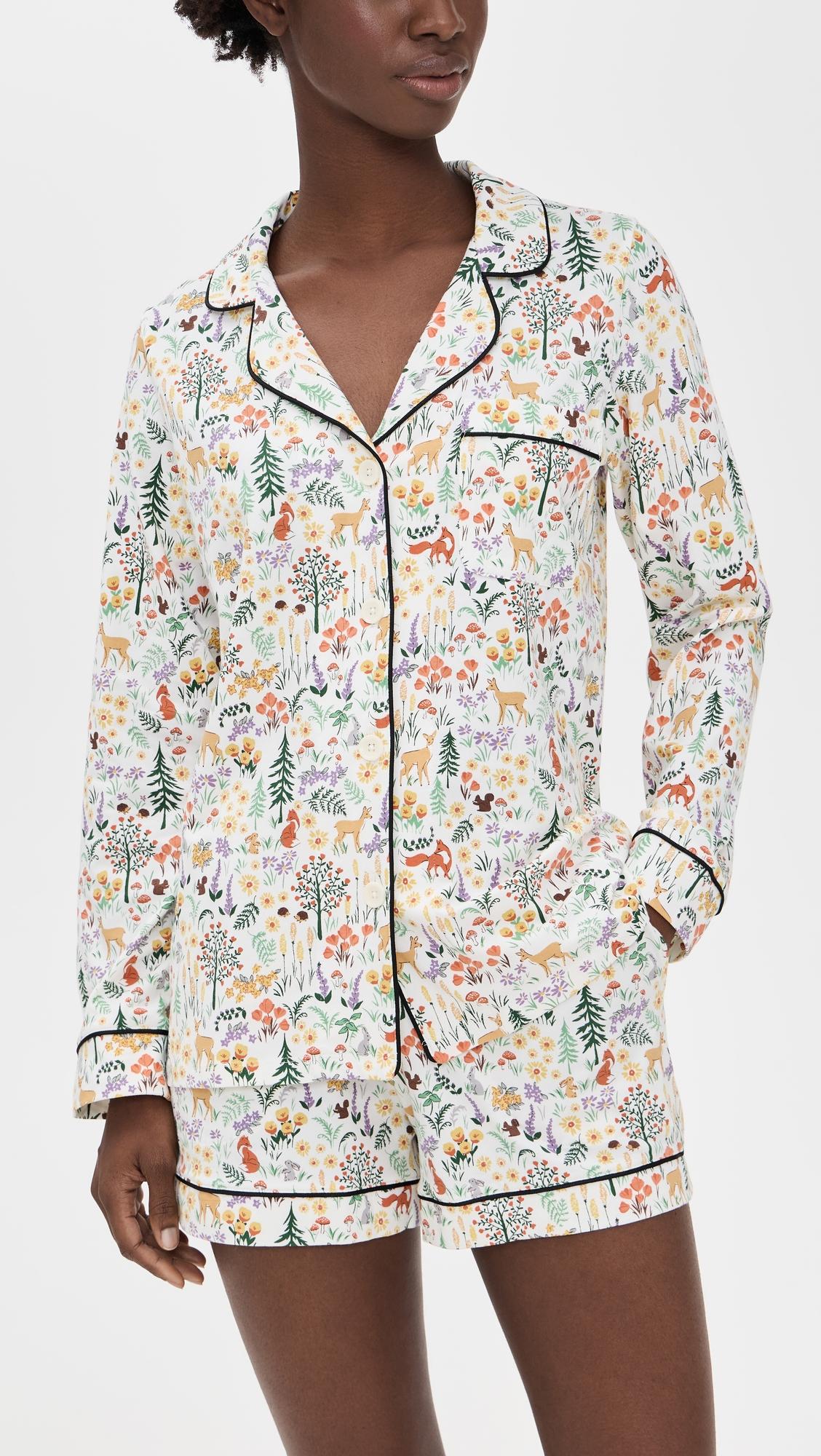 short sleeve cotton woven boxer pajama set