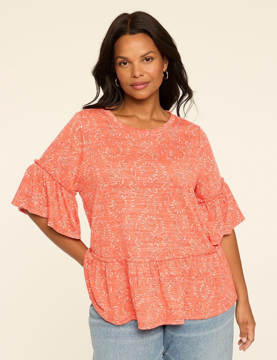 short-sleeve crew-neck ruffle babydoll top