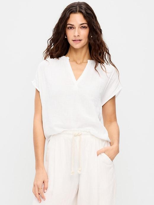 short-sleeve crinkle gauze popover top