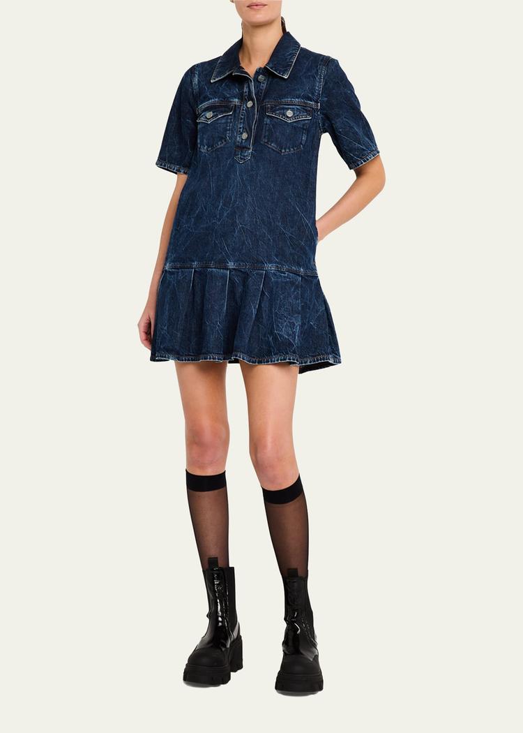 short-sleeve crinkled denim mini dress