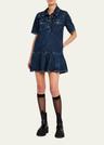 short-sleeve crinkled denim mini dress