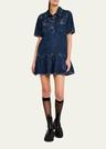 short-sleeve crinkled denim mini dress