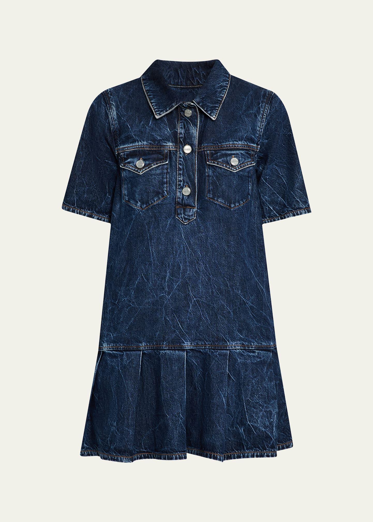 short-sleeve crinkled denim mini dress